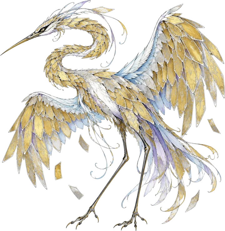 Gilded Heron, bangau raksasa yang setiap bulunya kartu emas bertepi perak
